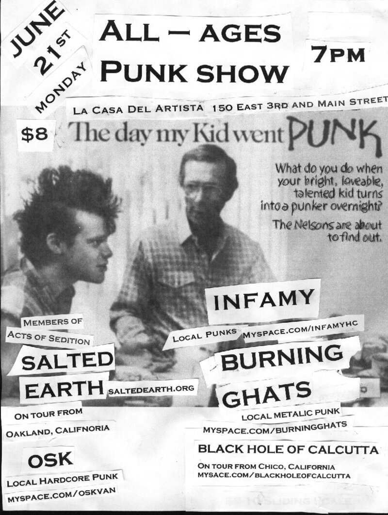 ALL - AGES PUNK SHOW: Infamy, SALTED EARTH , Burning Ghats, BLACK HOLE OF CALCUTTA , Osk @ La Casa Del Artista - Jun 21, 2010