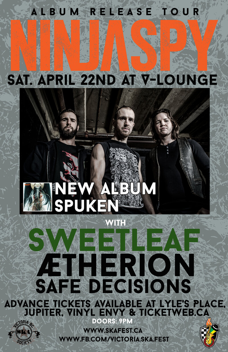 NINJASPY LP RELEASE w/SWEETLEAF, &AElig;therion & Safe Decisions: Ninjaspy, SweetLeaf, &AElig;therion , Safe Decisions @ V-lounge Apr 22 2017 - May 6th @ V-lounge