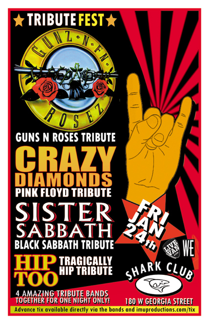 TONIGHT! TRIBUTEFEST!!!: GUNZ N' FN' ROSEZ, Sister Sabbath, Hip Too @ Shark Club Dec 31 1969 - May 10th @ Shark Club