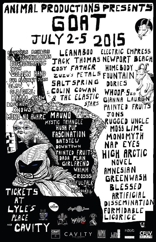 GOAT: A Festival by Animal Productions: Rugged Uncle, Batstew, Painted Fruits, Downtown, Fascination, The Righteous Rainbows of Togetherness @ Copper Owl Jul 5 2015 - May 9th @ Copper Owl