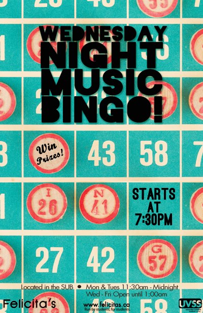 Music Bingo: Music Bingo @ Felicita's Pub Mar 19 2014 - May 6th @ Felicita's Pub
