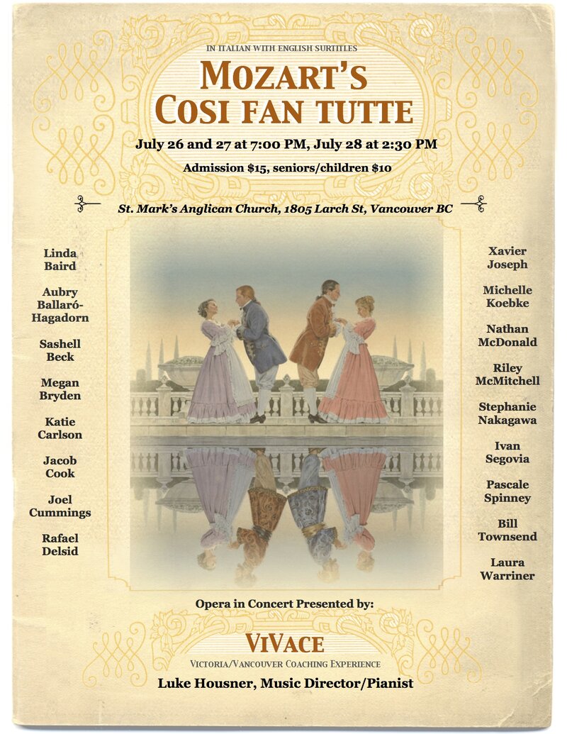 Mozart's Cosi fan tutte @ St. Mark's Anglican Church Jul 26 2013 - May 10th @ St. Mark's Anglican Church