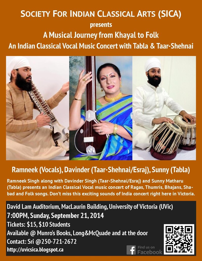 An Indian(Hindustani) Classical Vocal Music Concert: Ramneek Singh, Davinder Singh, Sunny Matharu @ David Lam Auditorium Sep 21 2014 - May 10th @ David Lam Auditorium