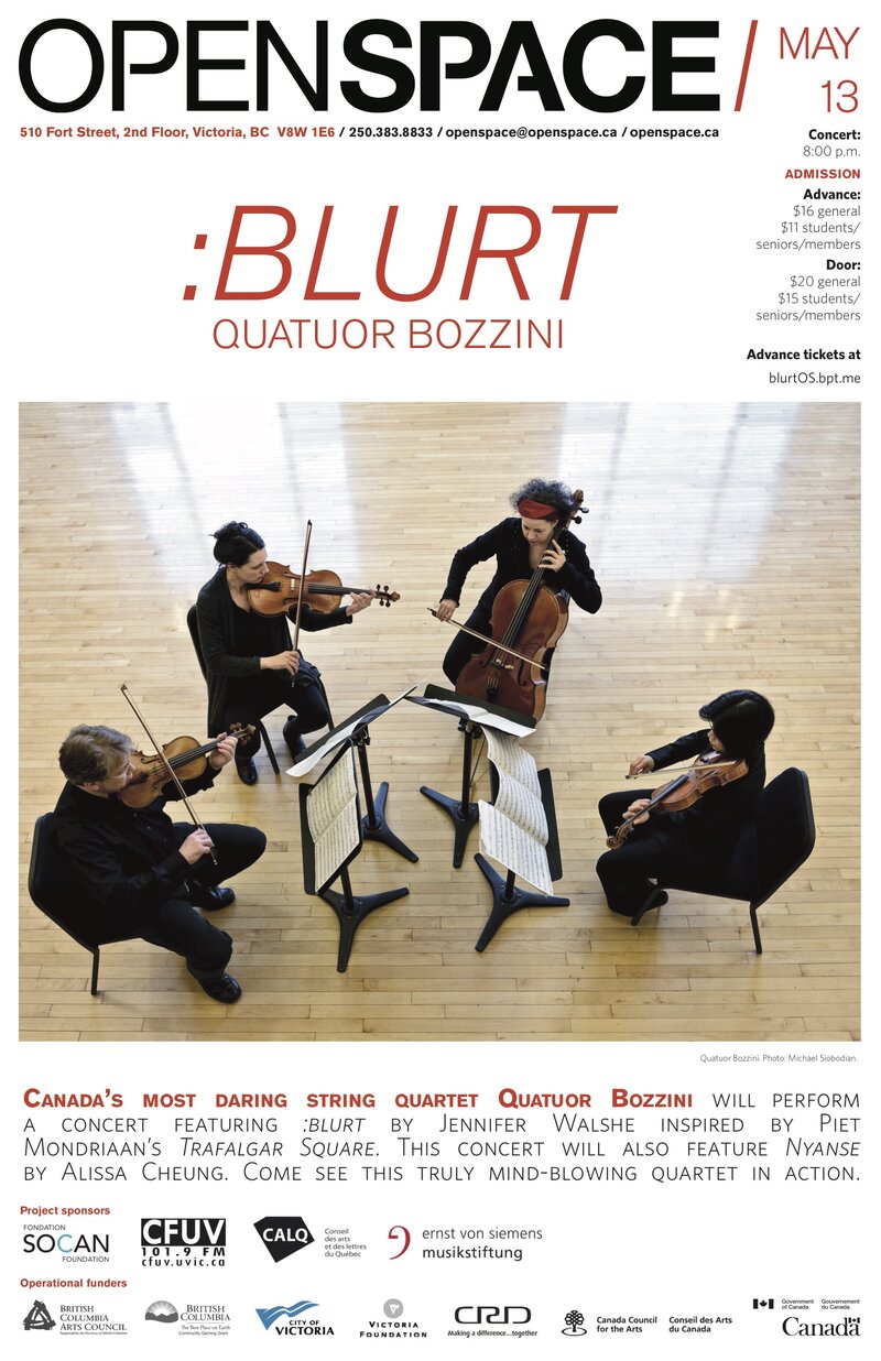 : Blurt: Quatuor Bozzini, Clemens Merkel, St&eacute;phanie Bozzini, Isabelle Bozzini, Alissa Cheung @ Open Space May 13 2017 - May 7th @ Open Space