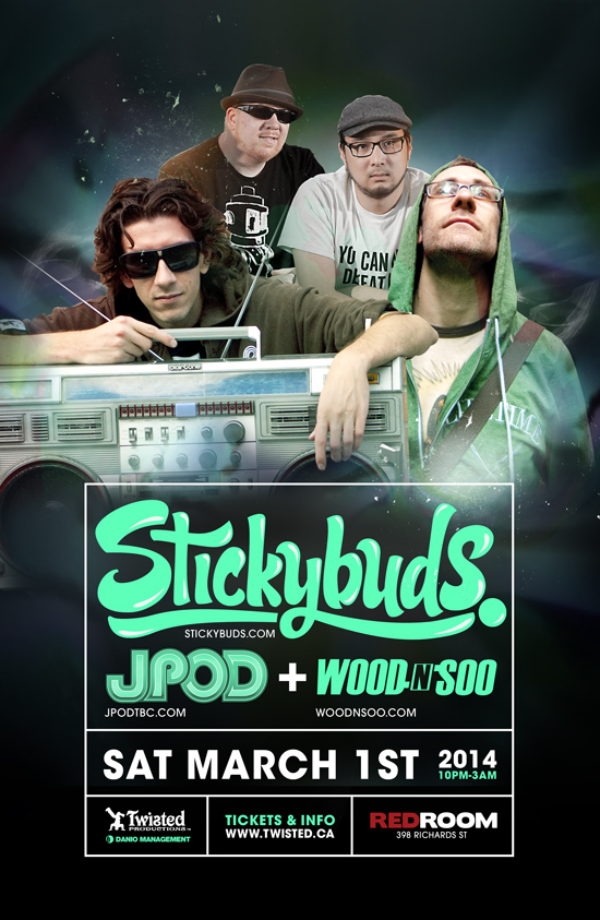 Twisted Productions presents their first Breaks show of 2014!: STICKYBUDS, JPOD, Wood n' Soo @ The Red Room Mar 1 2014 - May 6th @ The Red Room