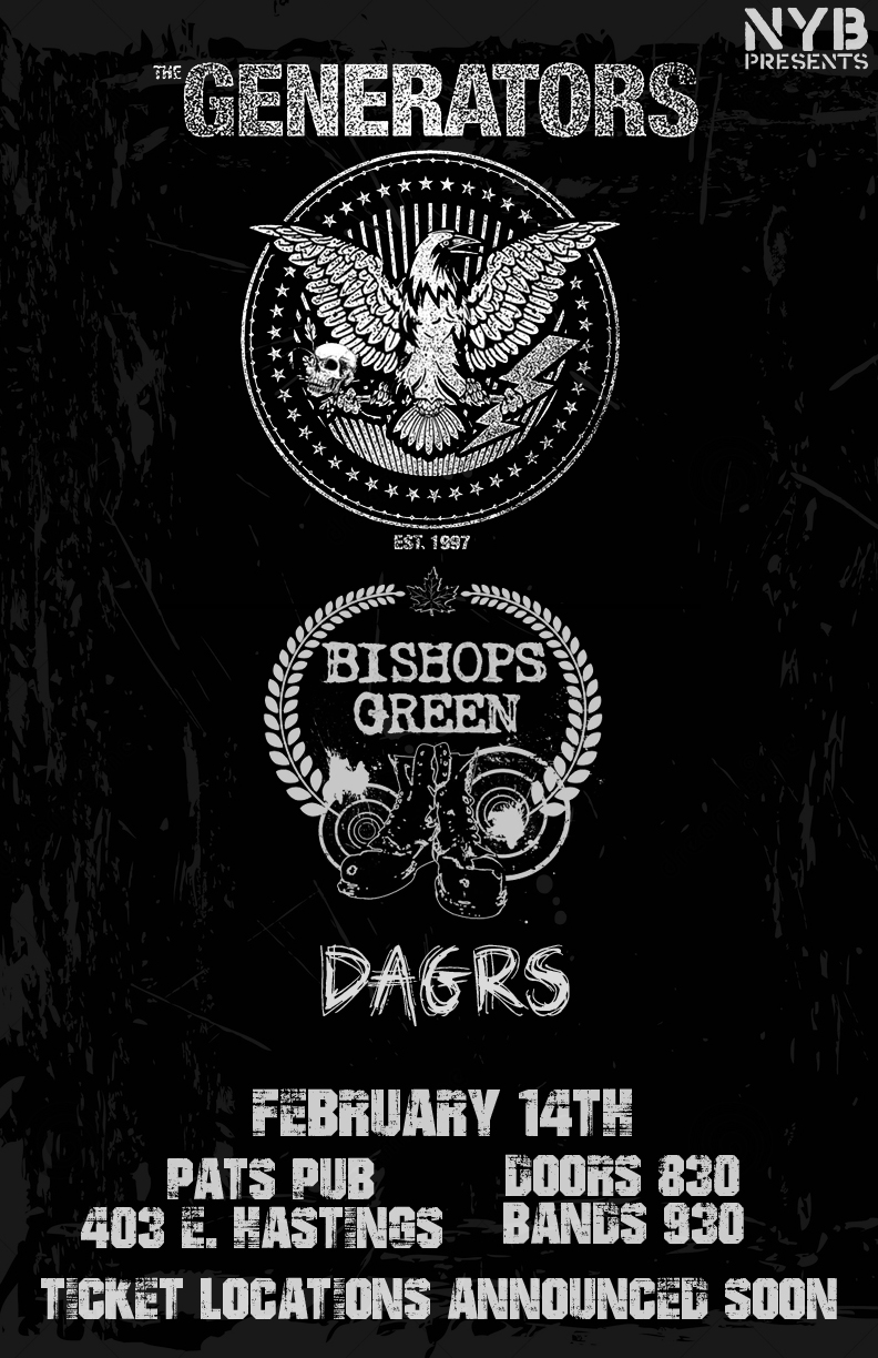 The Generators, Bishops Green, DAGRS @ Pat's Pub Feb 14 2015 - May 12th @ Pat's Pub