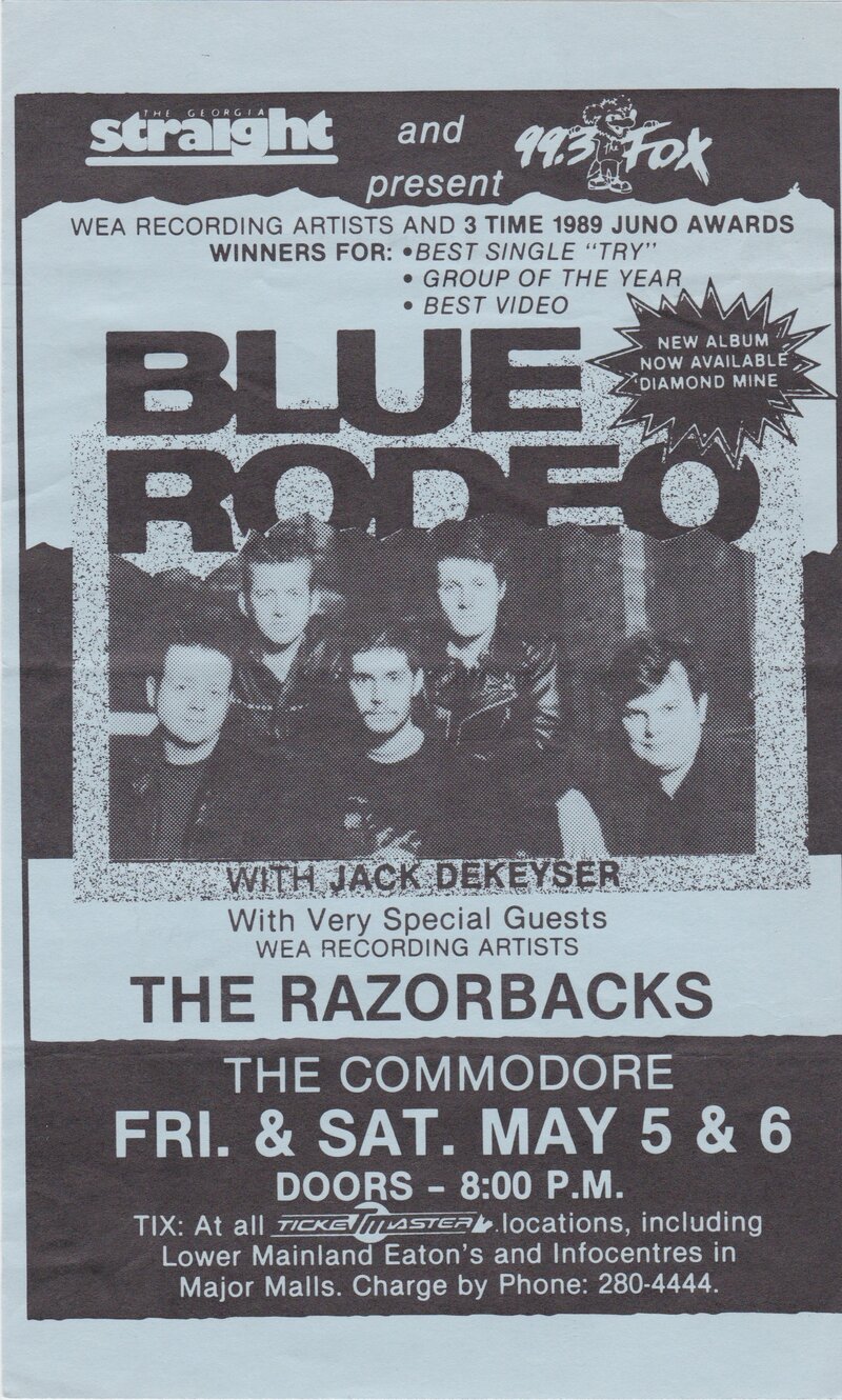 Blue Rodeo @ The Commodore Ballroom May 6 1989 - Jun 13th @ The Commodore Ballroom