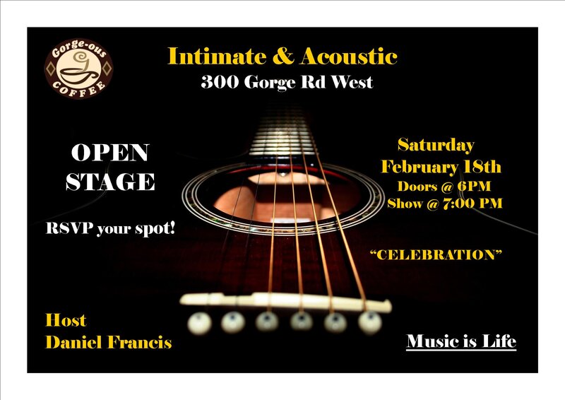 Intimate & Acoustic Open Stage EVENT: Daniel Oliver Francis @ Gorge-ous Coffee Feb 18 2017 - May 8th @ Gorge-ous Coffee