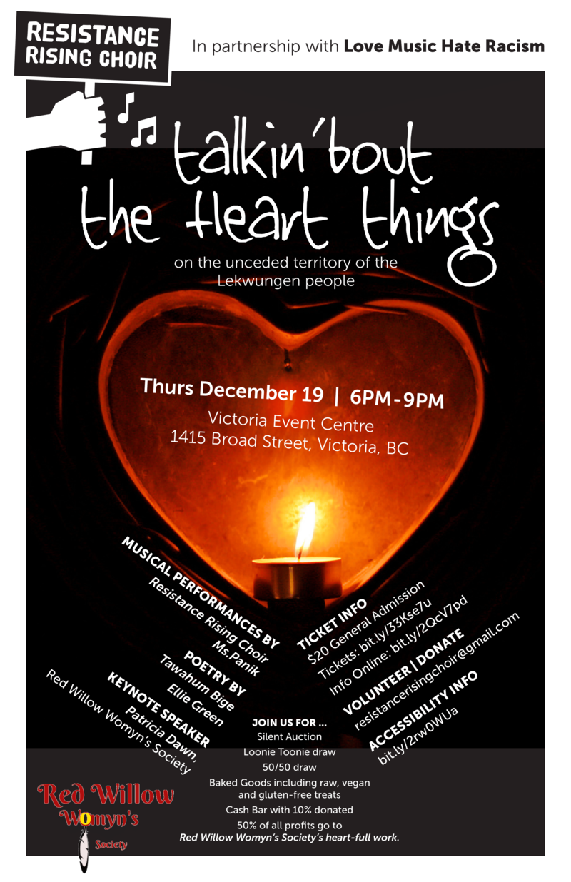 Talkin'bout the Heart Things: Resistance Rising Choir, Ms. Panik, Tawahum Bige, Ellie Green @ Victoria Event Centre Dec 19 2019 - May 7th @ Victoria Event Centre