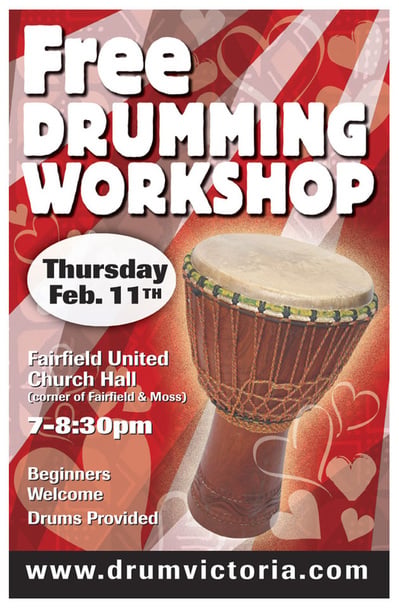 FREE DRUMMING WORKSHOP @ Fairfield United Church Feb 11 2016 - May 6th @ Fairfield United Church