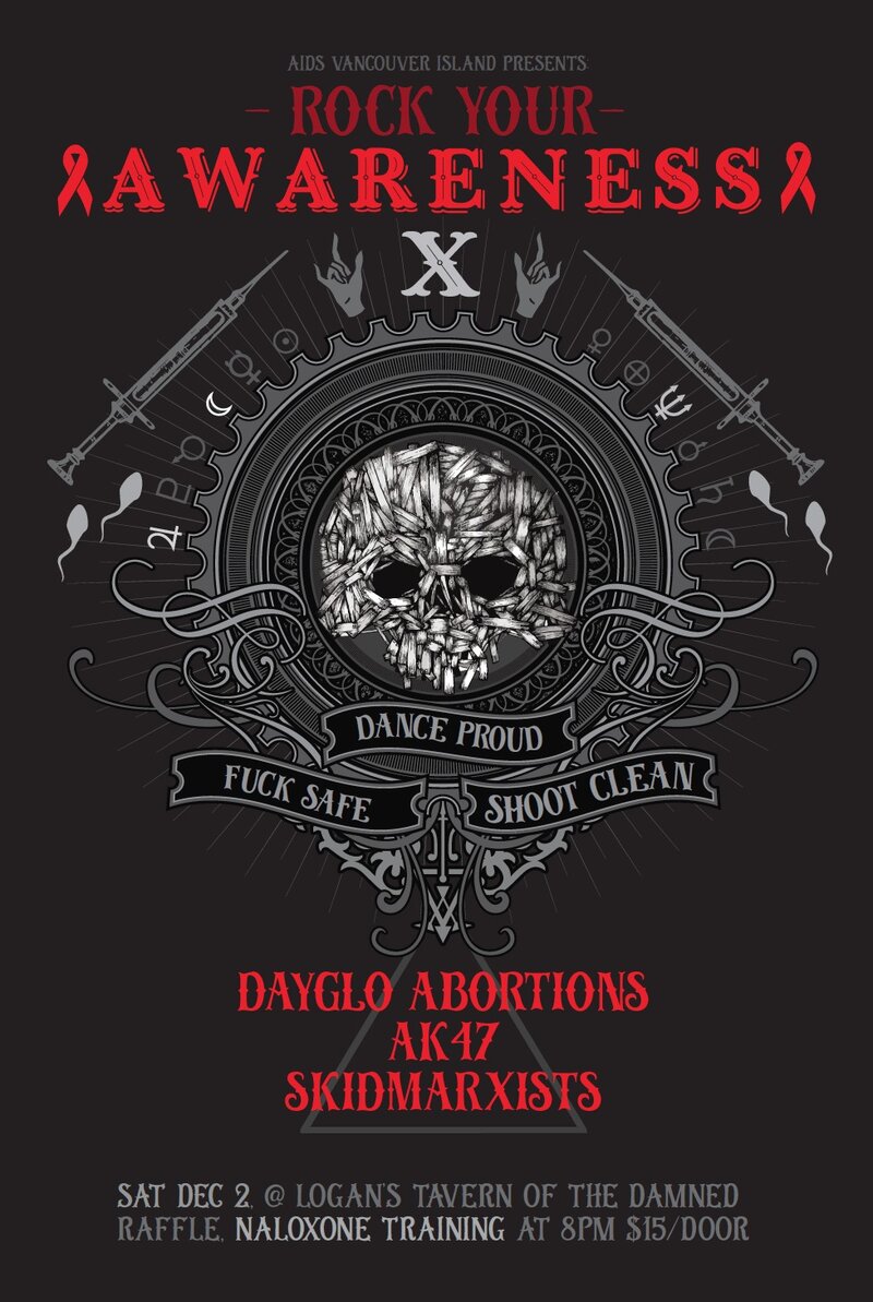 The 10 Annual Rock Your Awareness Fundraiser!  Featuring AK-47, DAYGLO ABORTIONS, SKIDMARXISTS @ Logan's Pub Dec 2 2017 - Jun 10th @ Logan's Pub