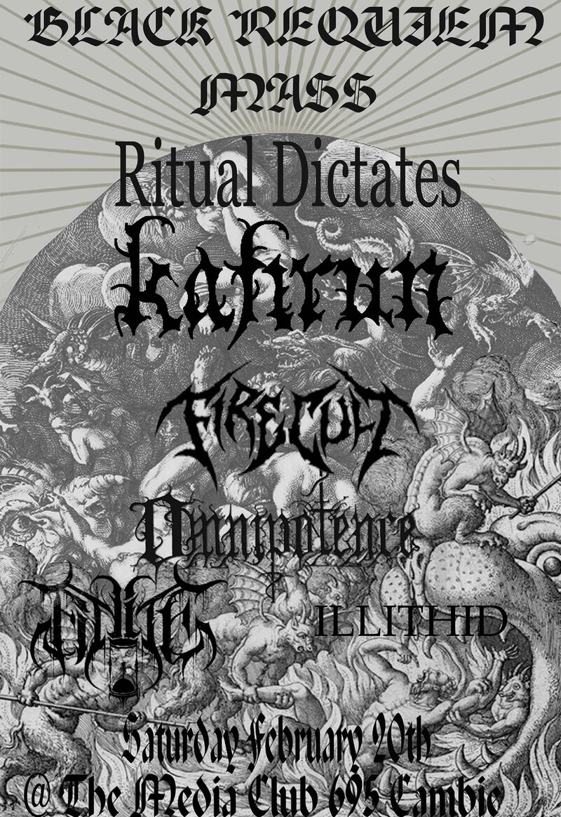 Black Requiem Mass 2016: Ritual Dictates, Kafirun, Firecult, Omnipotence, FINITE, Illithid @ The Media Club Feb 20 2016 - May 5th @ The Media Club