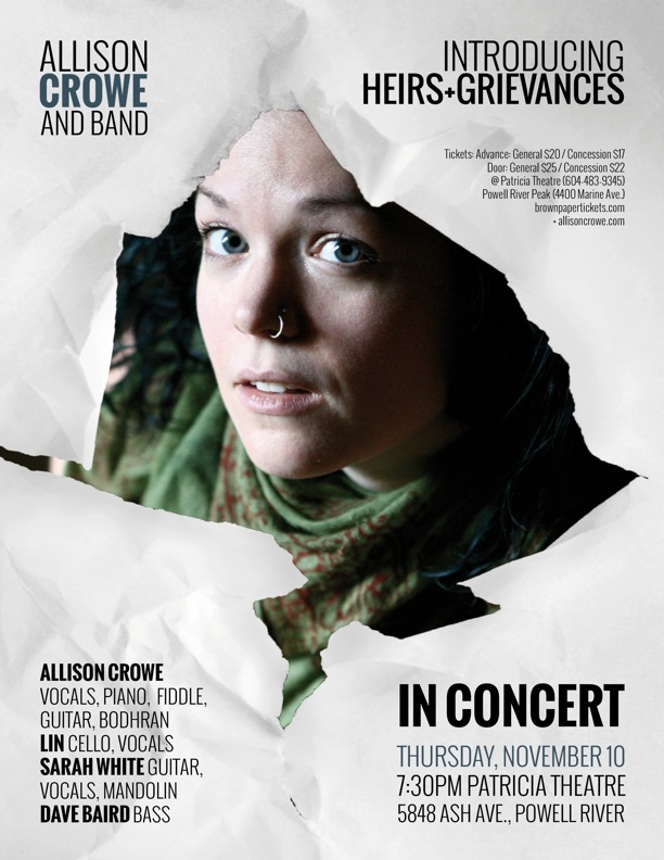 Allison Crowe (and Band) @ The Patricia Theatre Nov 10 2016 - Apr 30th @ The Patricia Theatre