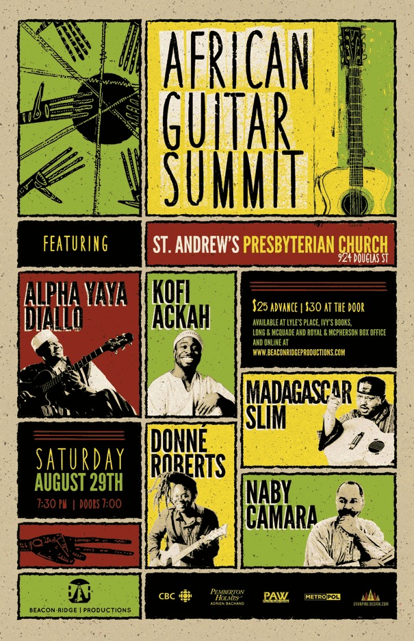 African Guitar Summit: Alpha Yaya Diallo, Madagascar Slim, Donne Roberts, Kofi Ackah, Naby Kamara @ St. Andrews Presbyterian Church Aug 29 2015 - May 13th @ St. Andrews Presbyterian Church