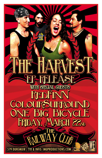 The HARVEST EP Release Party w/ special guests: The Harvest, RedFinn, Coloursurround, One Big Bicycle @ Railway Club Mar 22 2013 - May 9th @ Railway Club