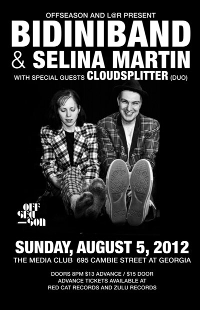 BIDINIBAND, Selina Martin, Cloudsplitter @ The Media Club Aug 5 2012 - May 8th @ The Media Club