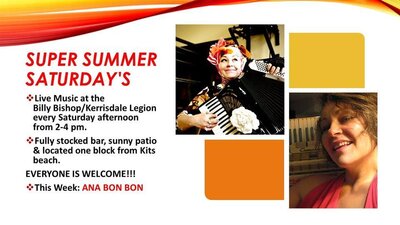 Super Summer Saturdays on the Patio!: Ana Bon Bon @ Billy Bishop Legion Auditorium Jul 20 2019 - May 8th @ Billy Bishop Legion Auditorium
