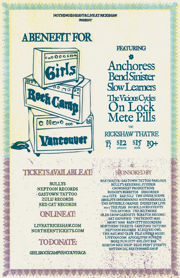 Bend Sinister, Anchoress, Slow Learners, The Vicious Cycles, ON LOCK, Mete Pills @ Rickshaw Theatre Apr 13 2013 - May 7th @ Rickshaw Theatre