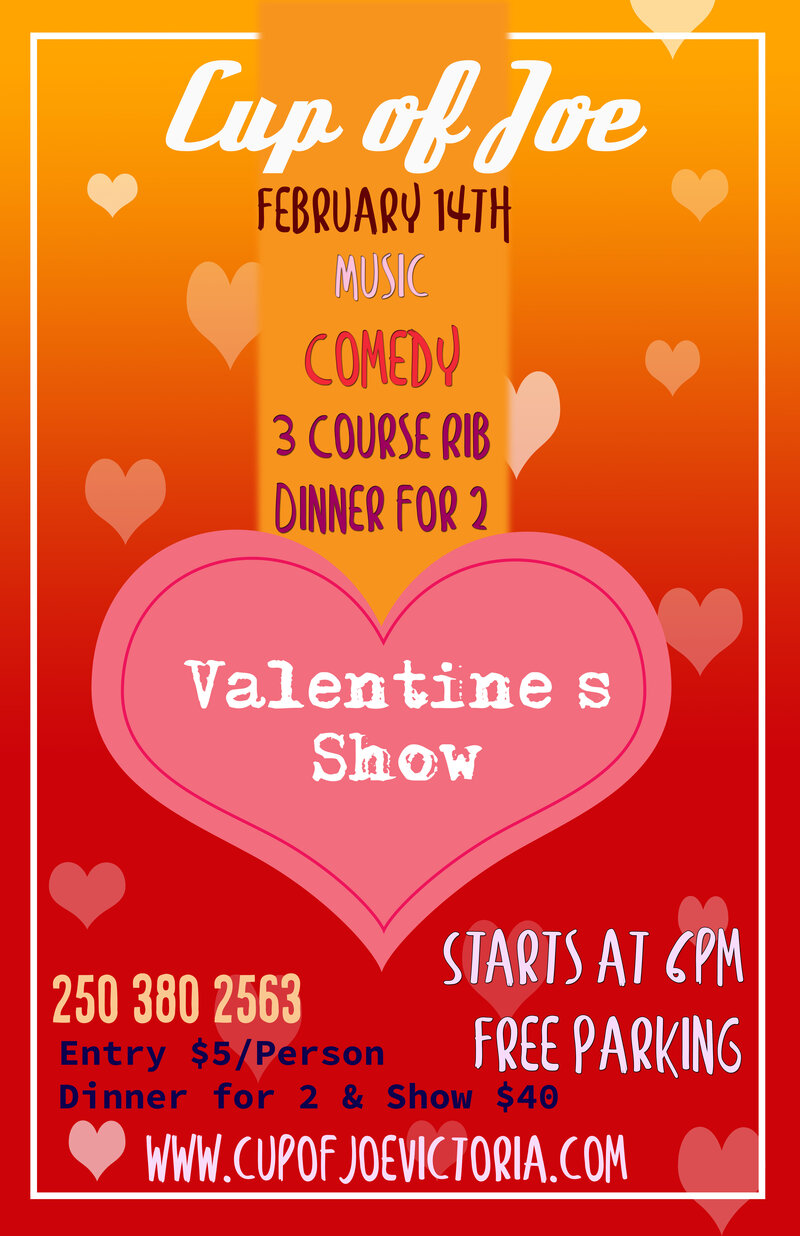 Valentine's Show: Dave Harris, Chelsea and Steve, Pete Yawnz @ cup of joe Feb 14 2019 - May 9th @ cup of joe