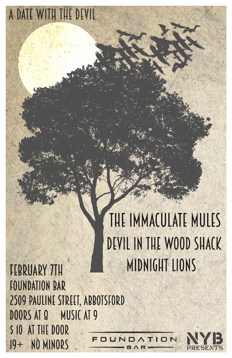 A Date With The Devil TOUR: Devil in the Woodshack, Immaculate Mules, Midnight Lions @ Foundation Bar - Feb 07, 2015