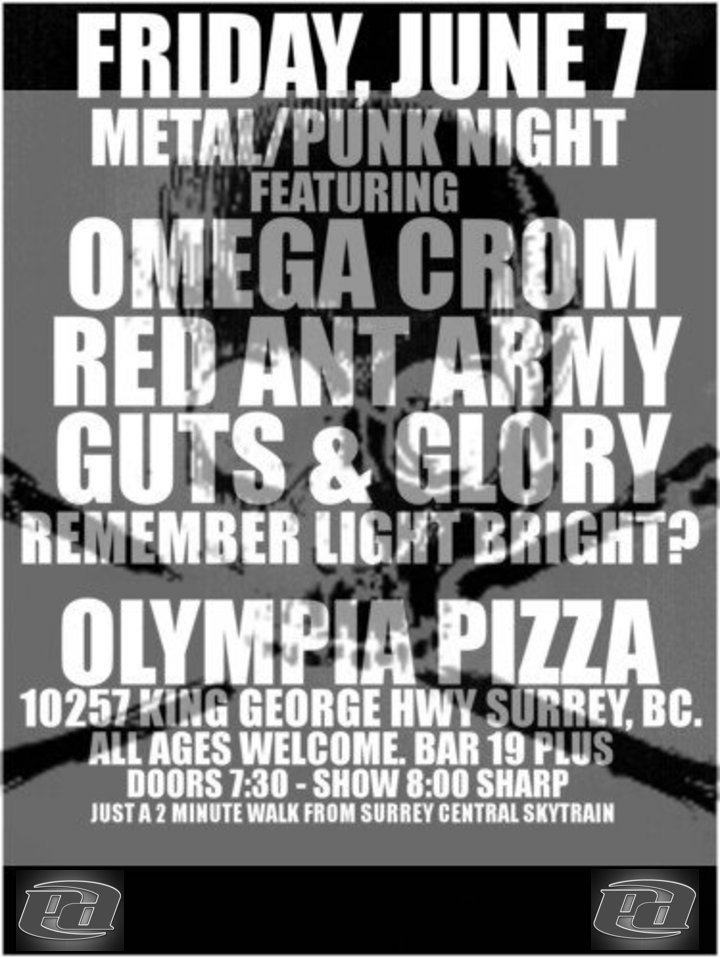 PUNK / METAL NIGHT: Omega Crom, Red Ant Army, Guts and Glory, REMEMBER LIGHT BRIGHT? @ Olympia Pizza, Surrey Jun 7 2013 - May 6th @ Olympia Pizza, Surrey