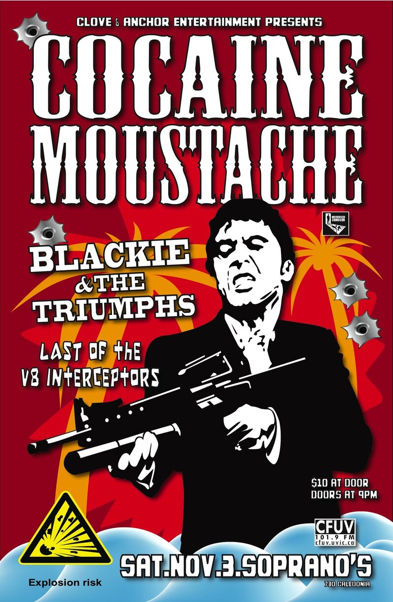 Cocaine Moustache, Blackie and the Triumphs, Dangler @ Soprano's Nov 3 2012 - May 5th @ Soprano's
