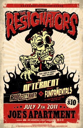 4 Band Ska Show @ Joe's Apartment: The Resignators, The Afterbeat, Rude City Riot, The Fundamentals @ Joe's Apartment Jul 7 2011 - Apr 30th @ Joe's Apartment