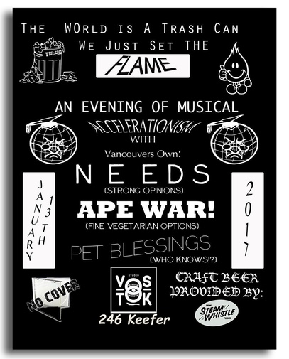 Needs, Ape War, Pet Blessings @ Vostok 246 Keefer - Jan 13, 2017