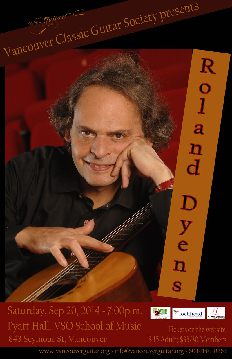 Roland Dyens Guitar Recital: Roland Dyens @ VSO School of Music (Pyatt Hall) Sep 20 2014 - May 7th @ VSO School of Music (Pyatt Hall)