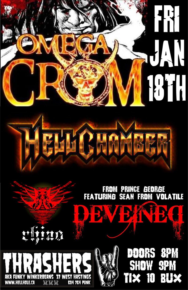Omega Crom, Hellchamber, Rhino, DEVEINED @ Funky Winker Beans Jan 18 2013 - May 7th @ Funky Winker Beans