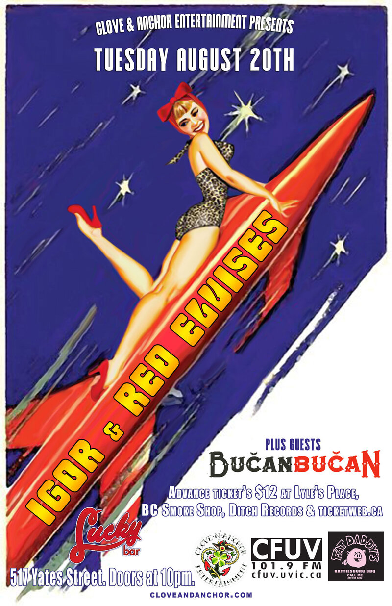 Urge Tattoo Studios Anniversary Party: Red Elvises, Bučan Bučan @ Lucky Bar Aug 20 2013 - May 6th @ Lucky Bar