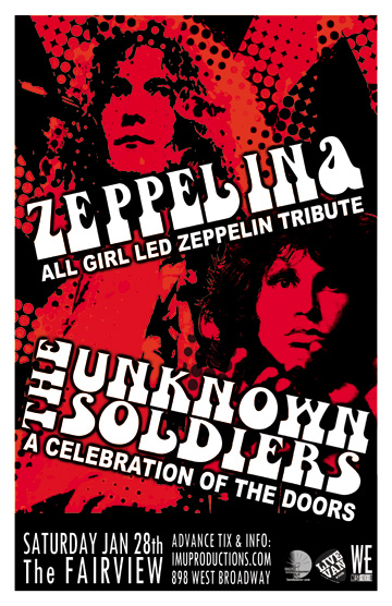 ZEPPELINA All Girl Led Zeppelin Tribute & The UNKNOWN SOLDIERS: A Celebration Of The Doors w/ special guests: Zeppelina , The Unknown Soldiers, The Executives @ Fairview Pub Jan 28 2012 - May 16th @ Fairview Pub