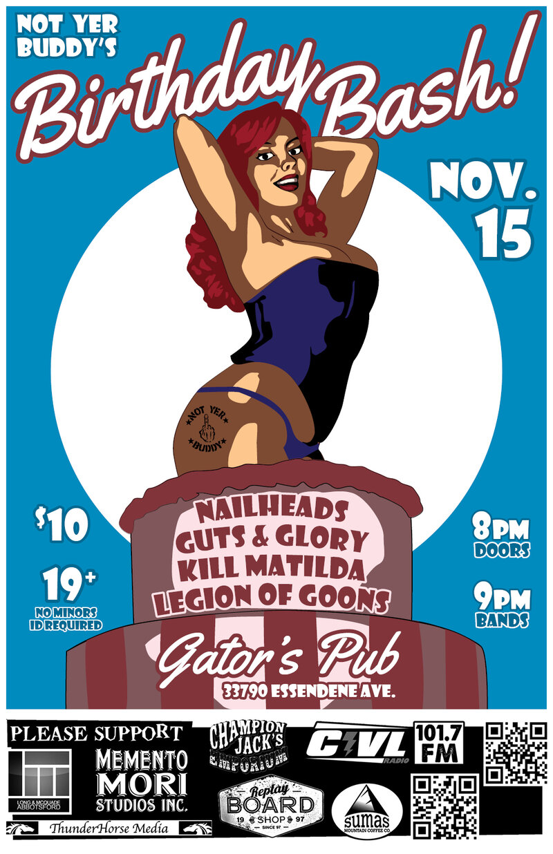 NYB's BIRTHDAY BASH (stAbby): THE NAILHEADS, Guts and Glory, Kill Matilda, Legion of Goons @ Gator's Pub Nov 15 2013 - May 14th @ Gator's Pub
