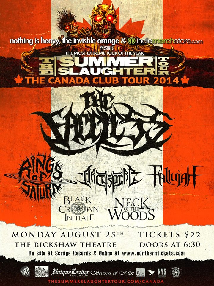 SUMMER SLAUGHTER CANADIAN TOUR 2014: The Faceless, Rings Of Saturn, Archspire, Fallujah, Black Crown Initiate, Neck of the Woods @ Rickshaw Theatre Aug 25 2014 - May 6th @ Rickshaw Theatre
