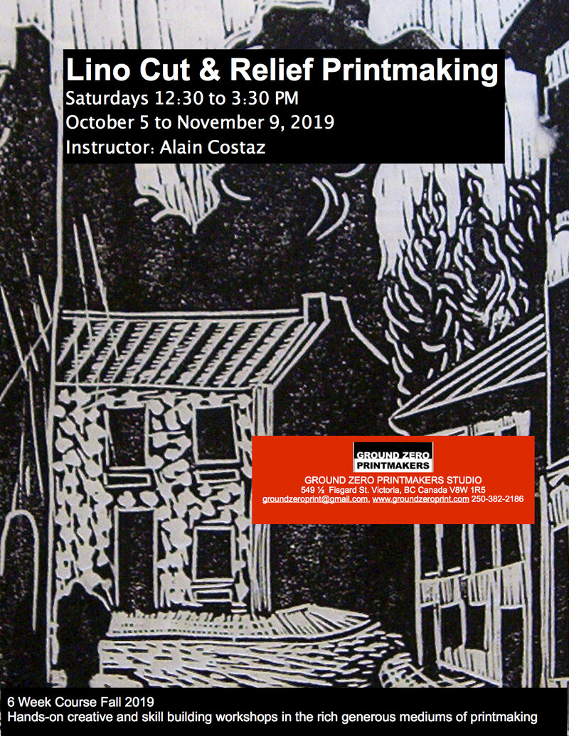 Lino Cut & Relief Printmaking: Alain Costaz @ Ground Zero Printmakers Studio GZPS Nov 9 2019 - May 7th @ Ground Zero Printmakers Studio GZPS