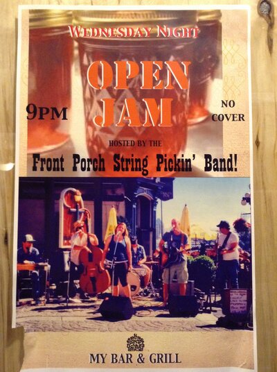 Open mic/jam night: Front Porch String Pickin' Band @ My Bar and Grill Dec 18 2013 - Jun 5th @ My Bar and Grill