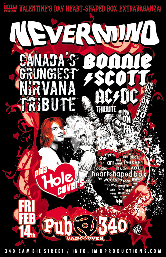HEART SHAPED BOX Extravaganza! Nirvana, AC/DC tributes + Hole covers!: Nevermind, BONNIE SCOTT (AC/DC Tribute) @ Pub 340 Feb 14 2020 - May 6th @ Pub 340