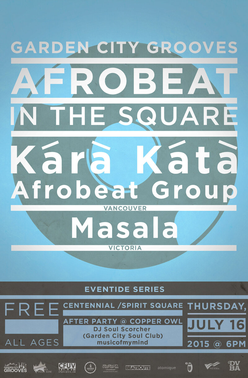 Eventide Music Series 2015: Afrobeat in the Square!: K&aacute;r&agrave;-K&aacute;t&agrave; Afrobeat Group, Canada  (KAGC), Masala @ Centennial Square Jul 16 2015 - May 8th @ Centennial Square