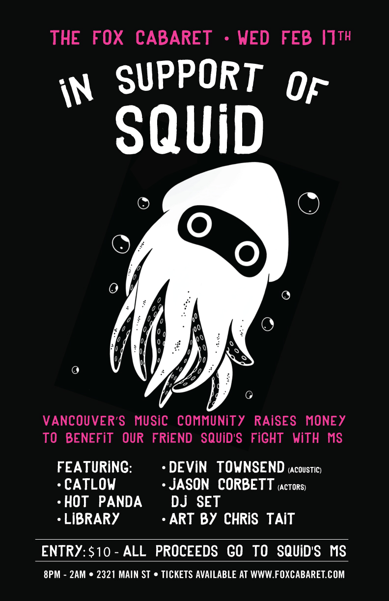 A Benefit for Squid: Catlow, Hot Panda, Library, Devin Townsend Band @ Fox Cabaret Feb 17 2016 - May 6th @ Fox Cabaret