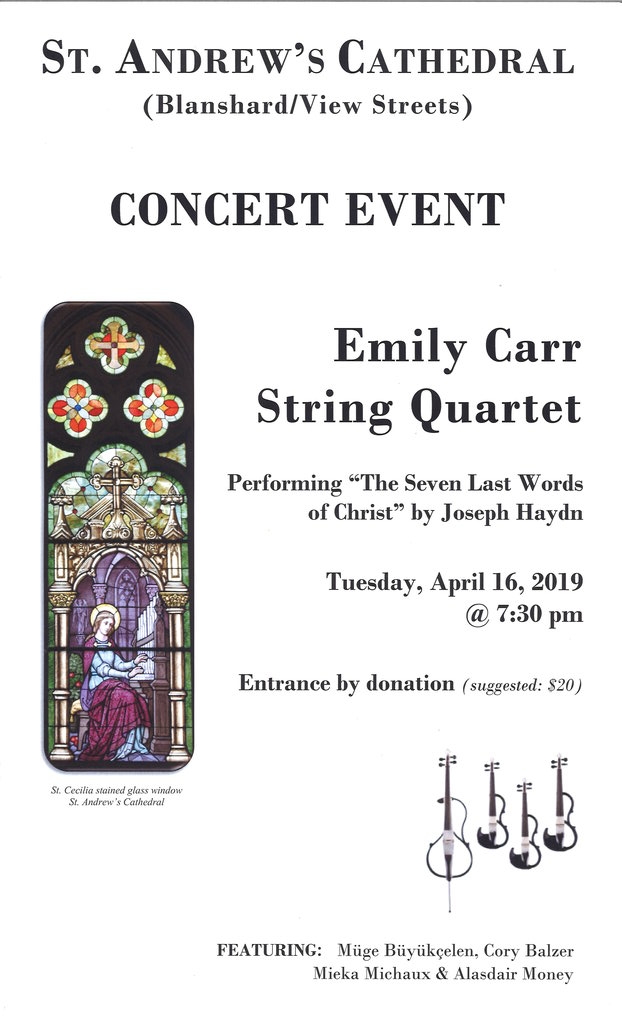 Emily Carr String Quartet @ St. Andrew's Catholic Cathedral - Apr 16, 2019