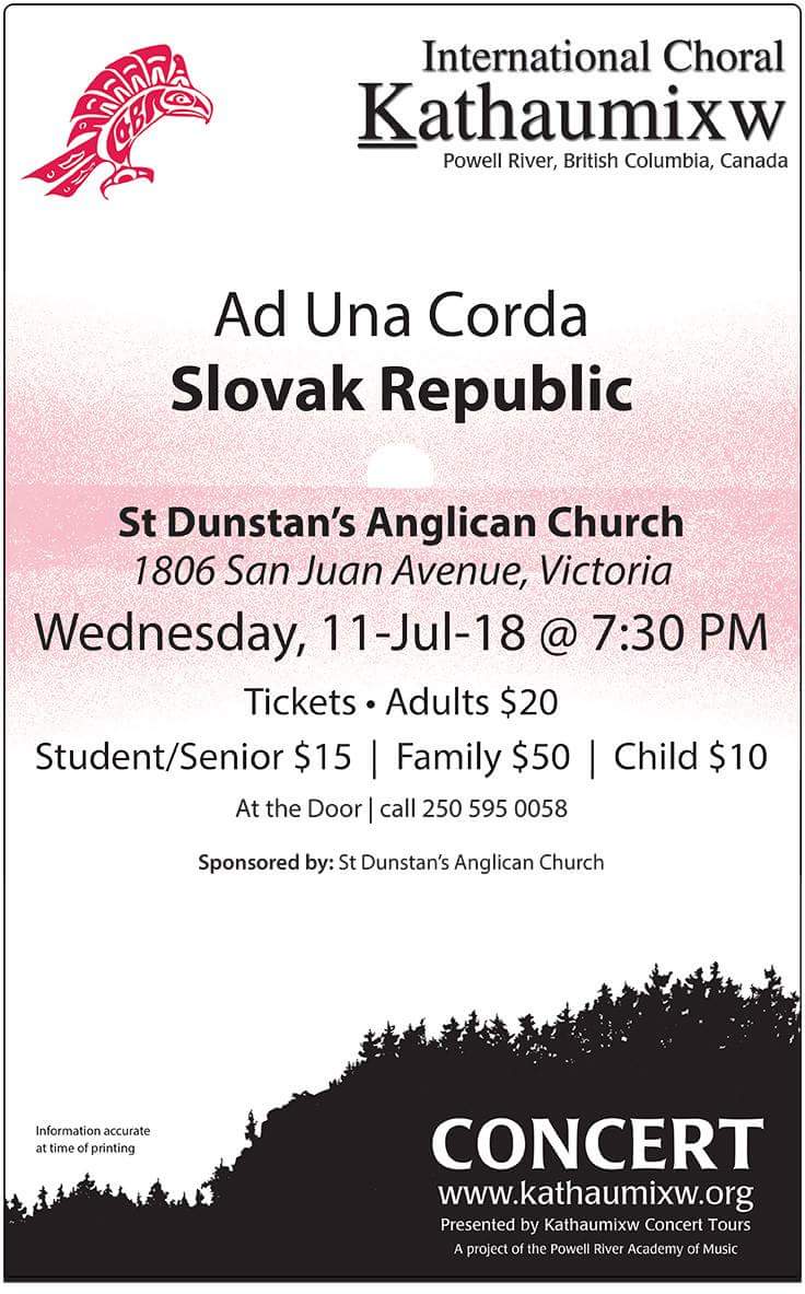 Award-winning choir: Ad Una Corda, Slovak Choir @ St Dunstan's Anglican Church, 1806 San Juan Avenue, Gordon Head Jul 11 2018 - Jun 5th @ St Dunstan's Anglican Church, 1806 San Juan Avenue, Gordon Head