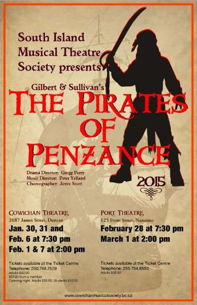 Pirates of Penzance - South Island Musical Theatre Society @ Cowichan Performing Arts Centre Jan 30 2015 - Jun 4th @ Cowichan Performing Arts Centre