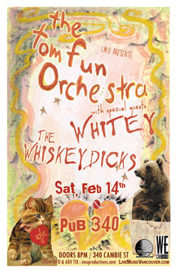 VALENTINE'S NIGHT DANCE MADNESS HOOTENANY w/: The TOM FUN ORCHESTRA, Whiskeydicks, Whitey @ Pub 340 Feb 14 2009 - May 9th @ Pub 340