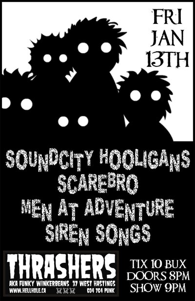 SoundCity Hooligans, Scarebro, Men At Adventure, Siren Songs @ Funky Winker Beans Jan 13 2012 - May 8th @ Funky Winker Beans