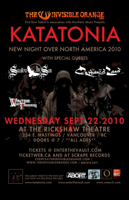 KATATONIA, ORPHANED LAND, Swallow The Sun, Winter Of Freedom @ Rickshaw Theatre Sep 22 2010 - May 7th @ Rickshaw Theatre