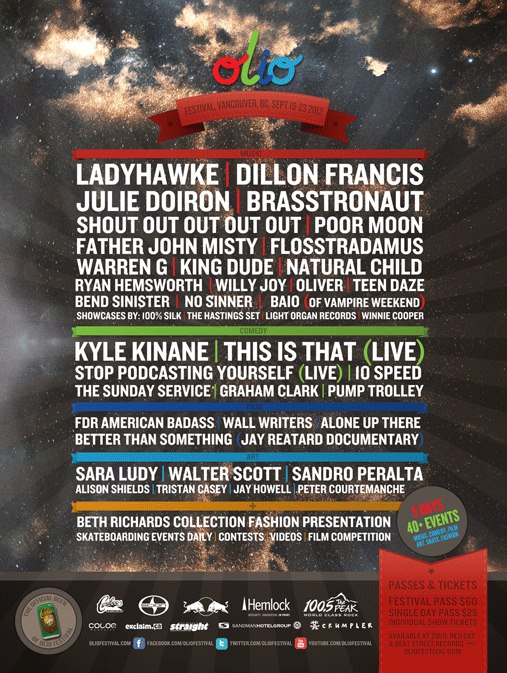 Ladyhawke, Julie Doiron, Brasstronaut, Kyle Kinane, This is That, FDR American Badass, Sara Ludy, Dillon Francis @ various - Sep 19, 2012