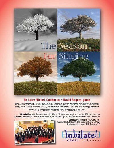 The Season for Singing: Jubilate Vocal Ensemble @ Ryerson United Church Nov 24 2012 - May 6th @ Ryerson United Church