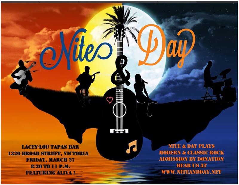 Modern rock is where it's at.: Nite & Day @ Lacey-Lou Tapas Lounge Mar 27 2015 - May 6th @ Lacey-Lou Tapas Lounge