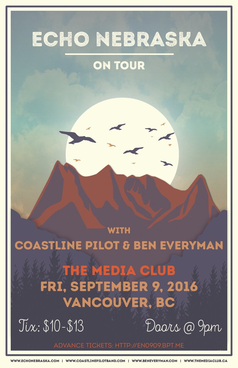 Echo Nebraska, Coastline Pilot, Ben Everyman @ The Media Club Sep 9 2016 - May 16th @ The Media Club