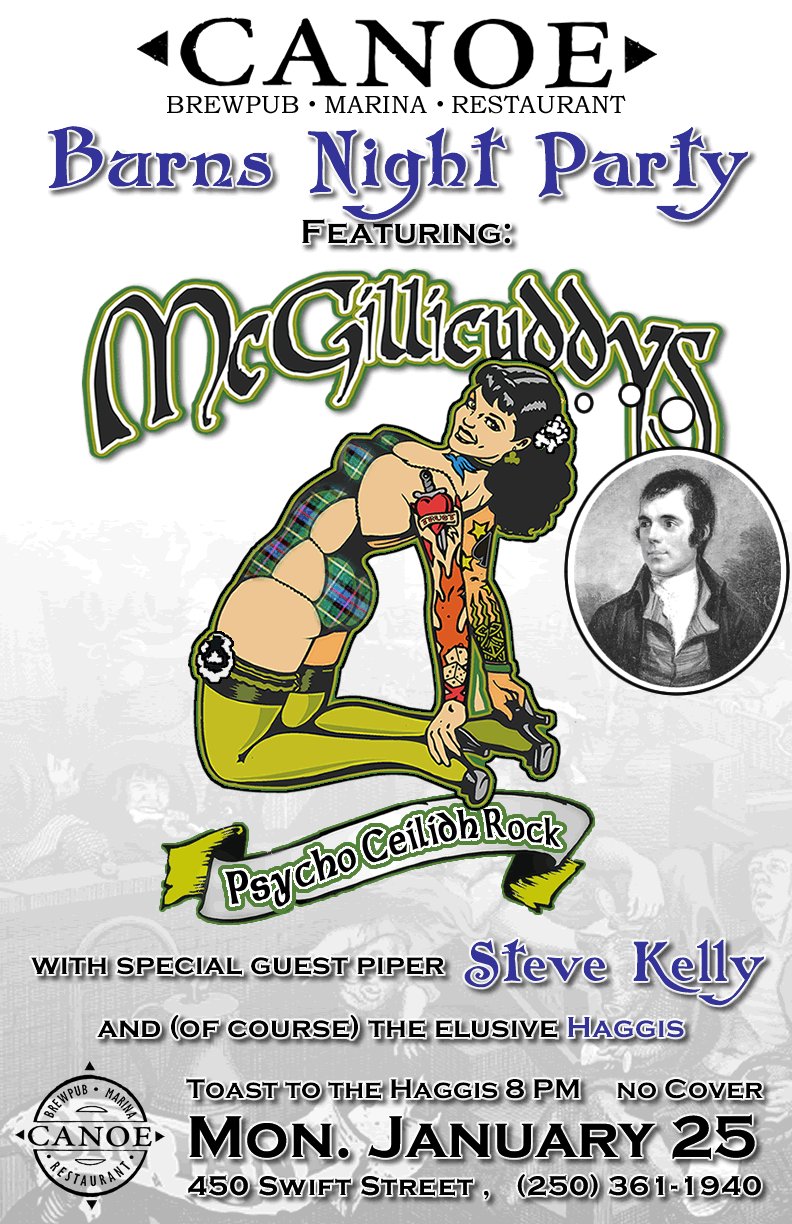 Robbie Burns Night Party: The McGillicuddys @ Canoe Brewpub Jan 25 2010 - May 6th @ Canoe Brewpub